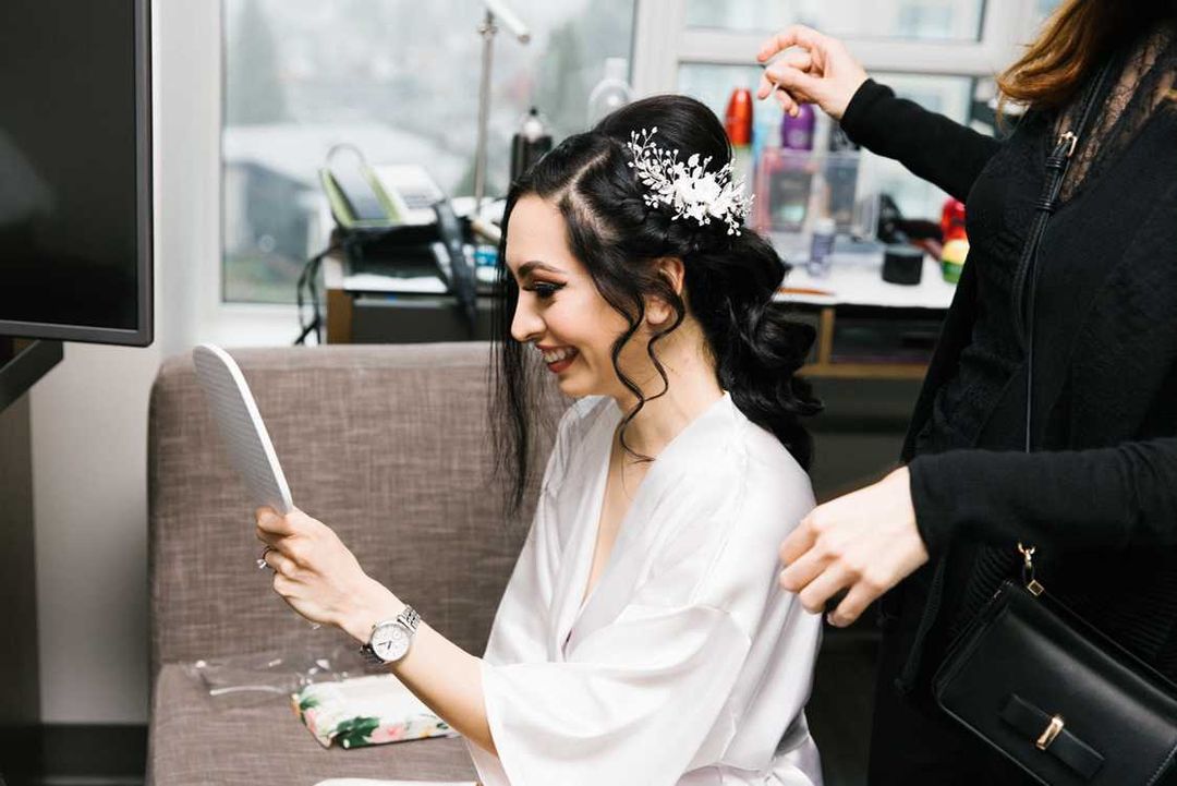 Wedding bride bridal makeup and hair by YesMona — mobile beauty team Metro Vancouver