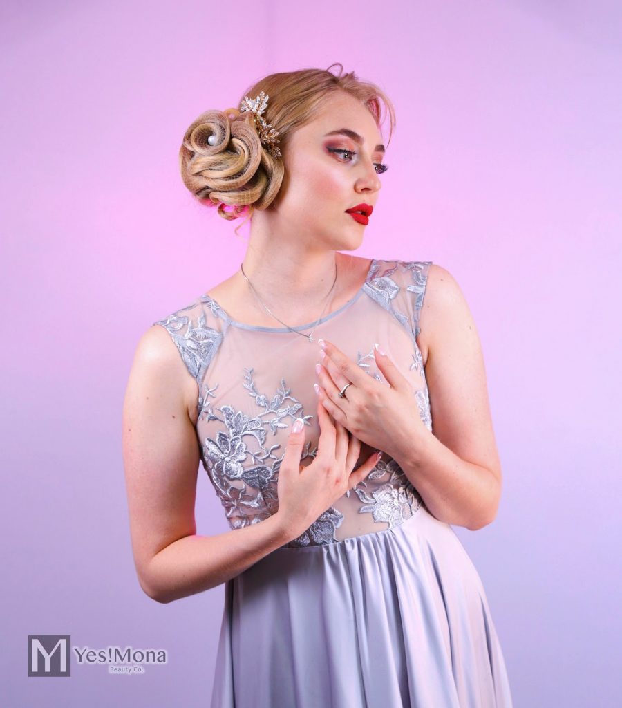 Wedding hair styling Burnaby — half-updo by YesMona Beauty